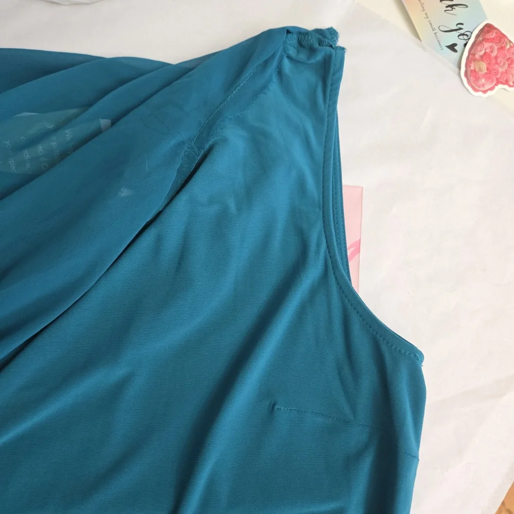 NWT MSK Teal Embellished Cape Overlay Dress Size M - Picture 12 of 14